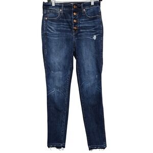 Madewell 10" HighRise Skinny Jeans Hayes Wash Button Front 28 Raw Hem Distressed